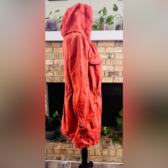 Loft Harvest orange Anorak utility hoodie linen blend Jacket womens M NWOT - Picture 6 of 11